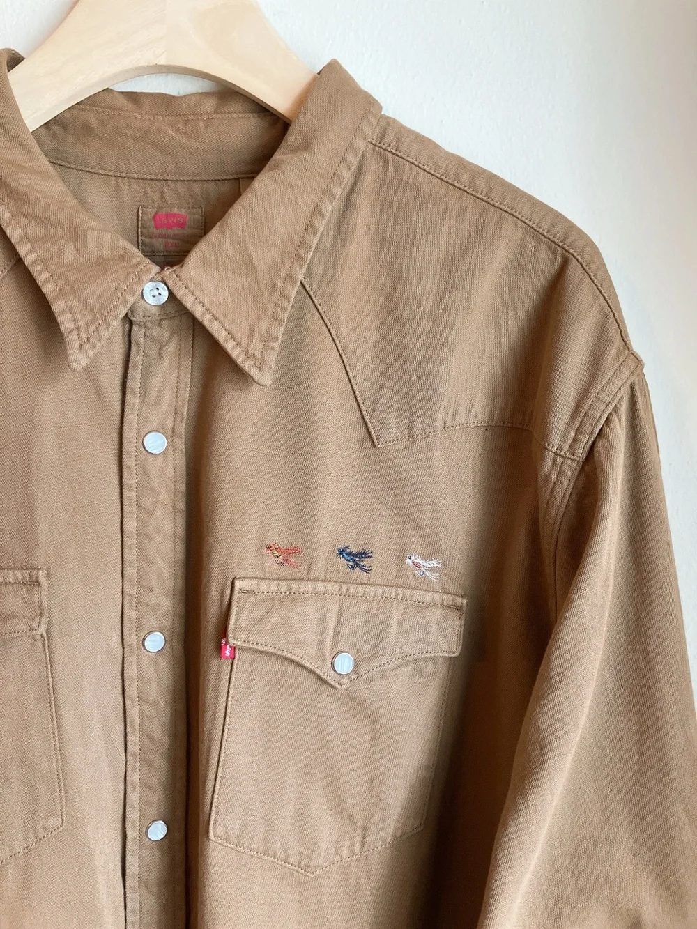 Levi’s Denim Pearl Button-Down Longsleeve Collared Jean Shirt Brown 2-XL Western - Picture 3 of 15